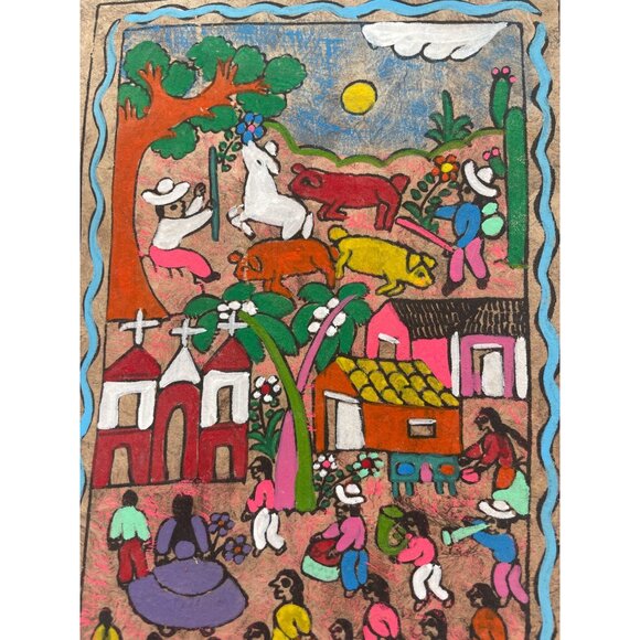 Mexican Folk Art Hand-Painted Bark Paper Amate - Picture 2 of 2